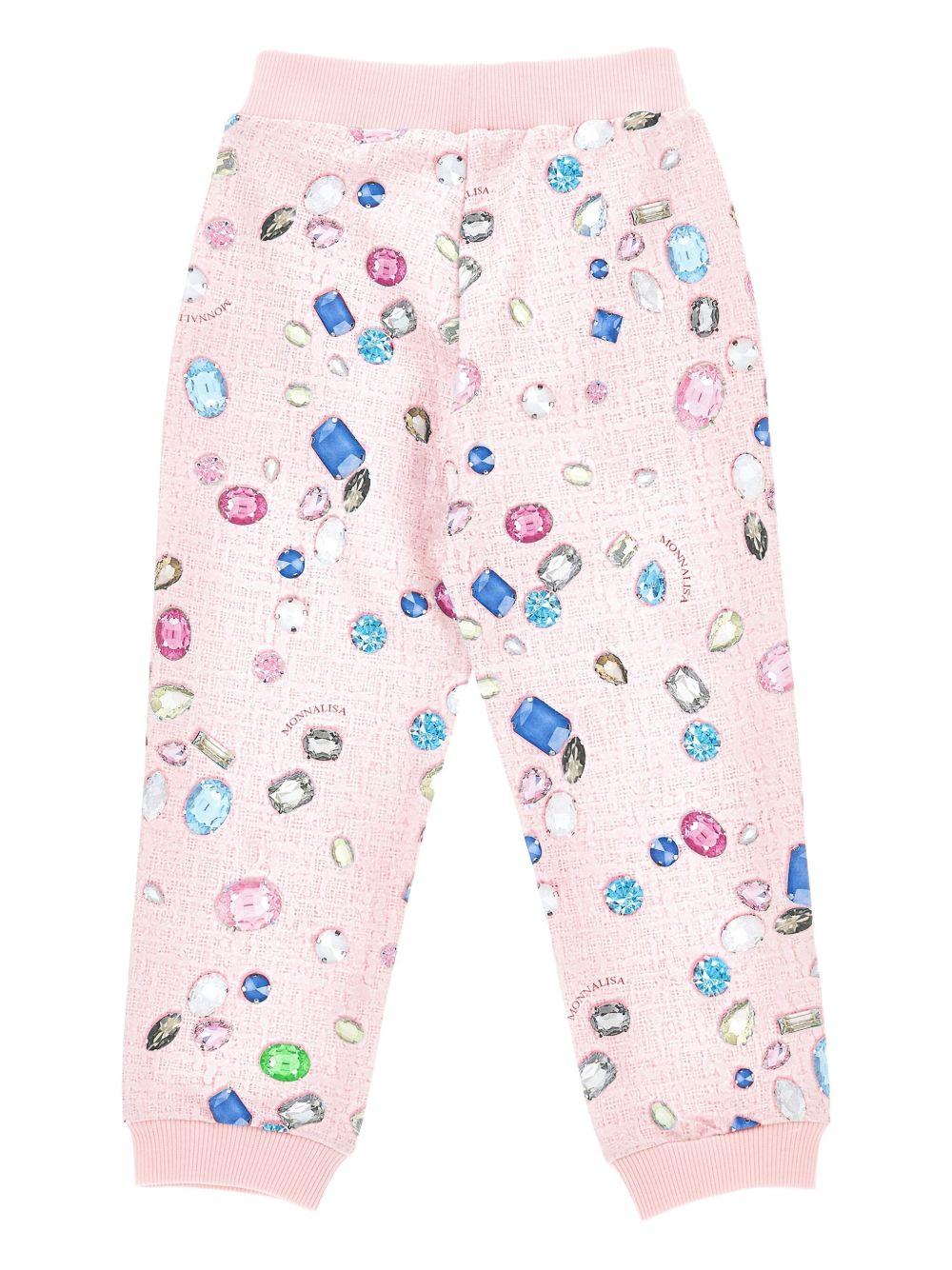 Pantaloni sportivi per bambina Stitch Disney x Monnalisa rosa con stampa gemme - Rubino Kids