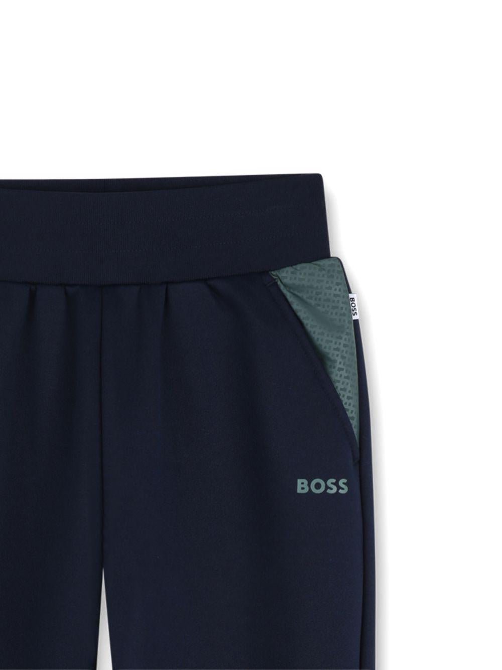 Pantaloni sportivi per bambino Boss Kids blu con logo tono su tono - Rubino Kids