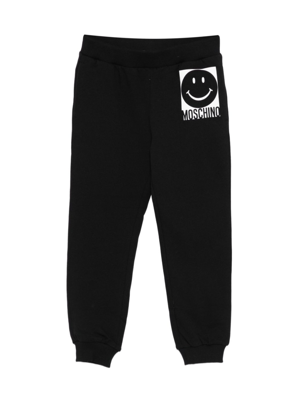 Pantaloni sportivi per bambino Moschino Kids nero con motivo a faccina sorridente - Rubino Kids