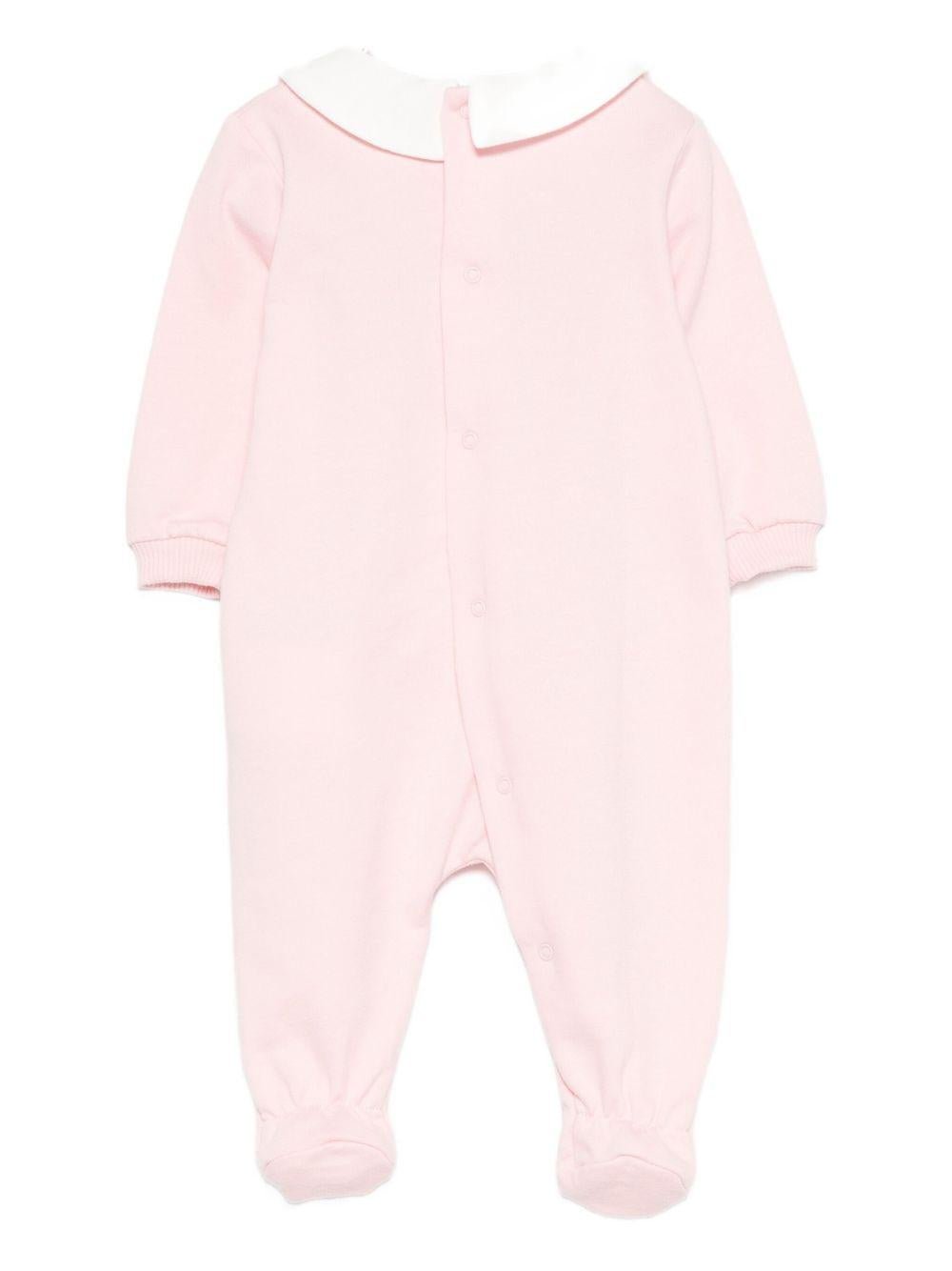 Pigiama per neonata Moschino Kids rosa con stampa Teddy e colletto alla Peter Pan - Rubino Kids