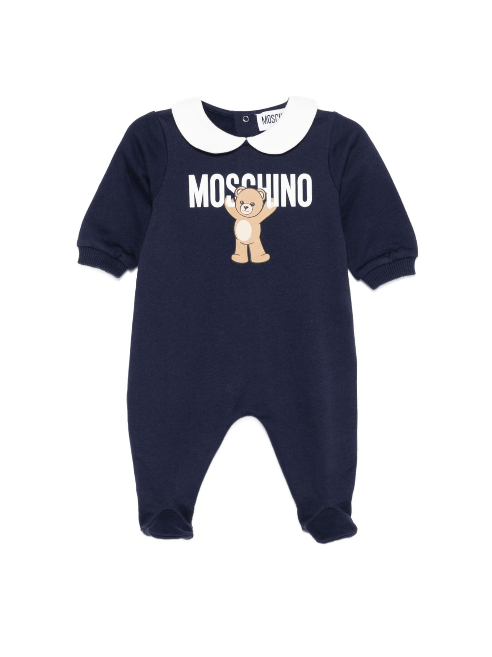 Pigiama per neonati Moschino Kids blu con stampa Teddy e colletto alla Peter Pan - Rubino Kids