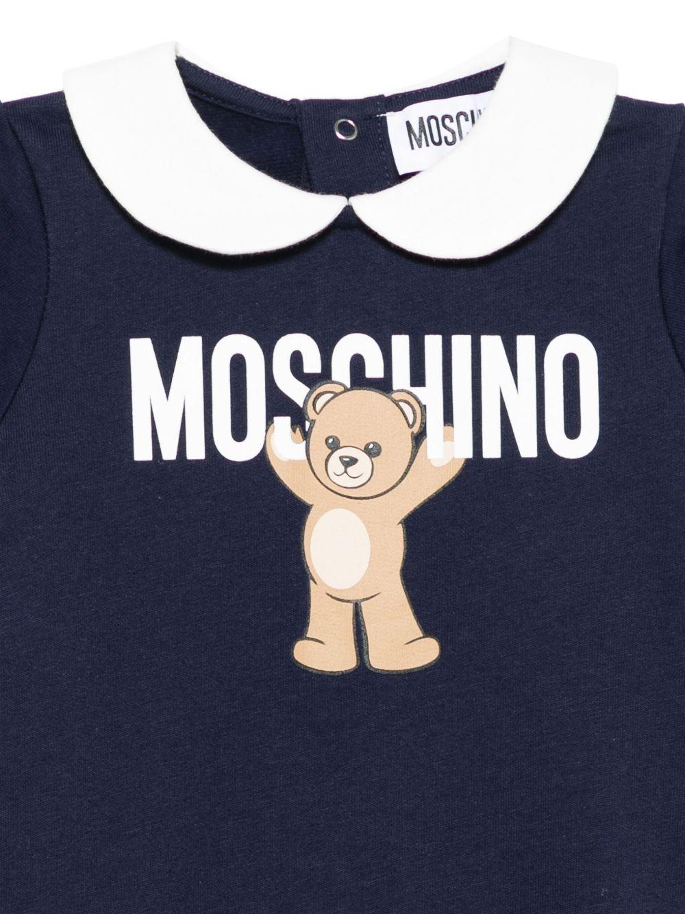 Pigiama per neonati Moschino Kids blu con stampa Teddy e colletto alla Peter Pan - Rubino Kids