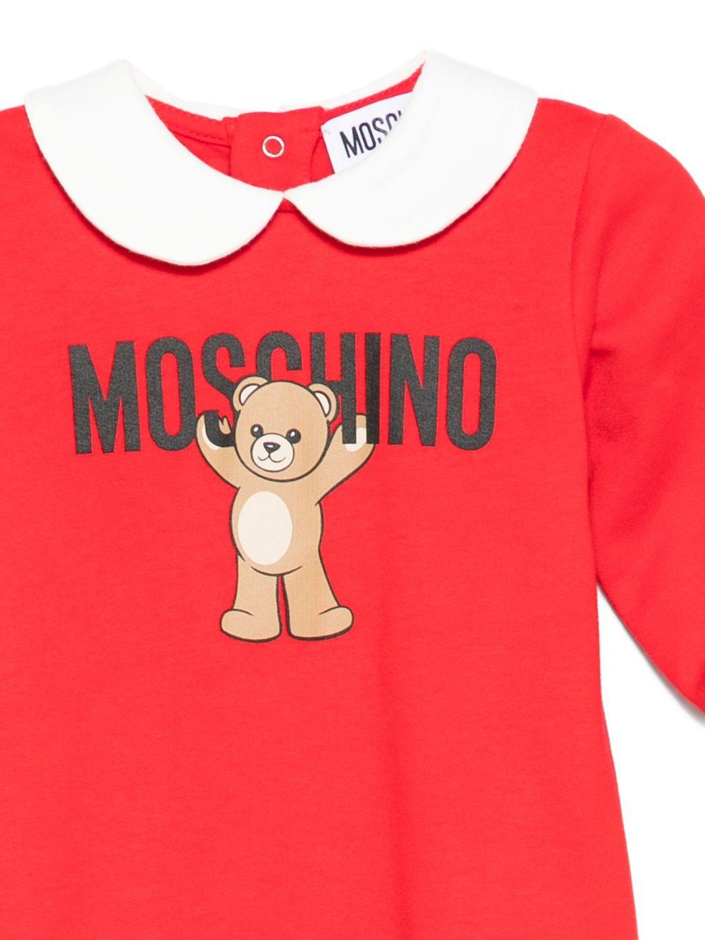 Pigiama per neonati Moschino Kids rosso con stampa Teddy e colletto alla Peter Pan - Rubino Kids