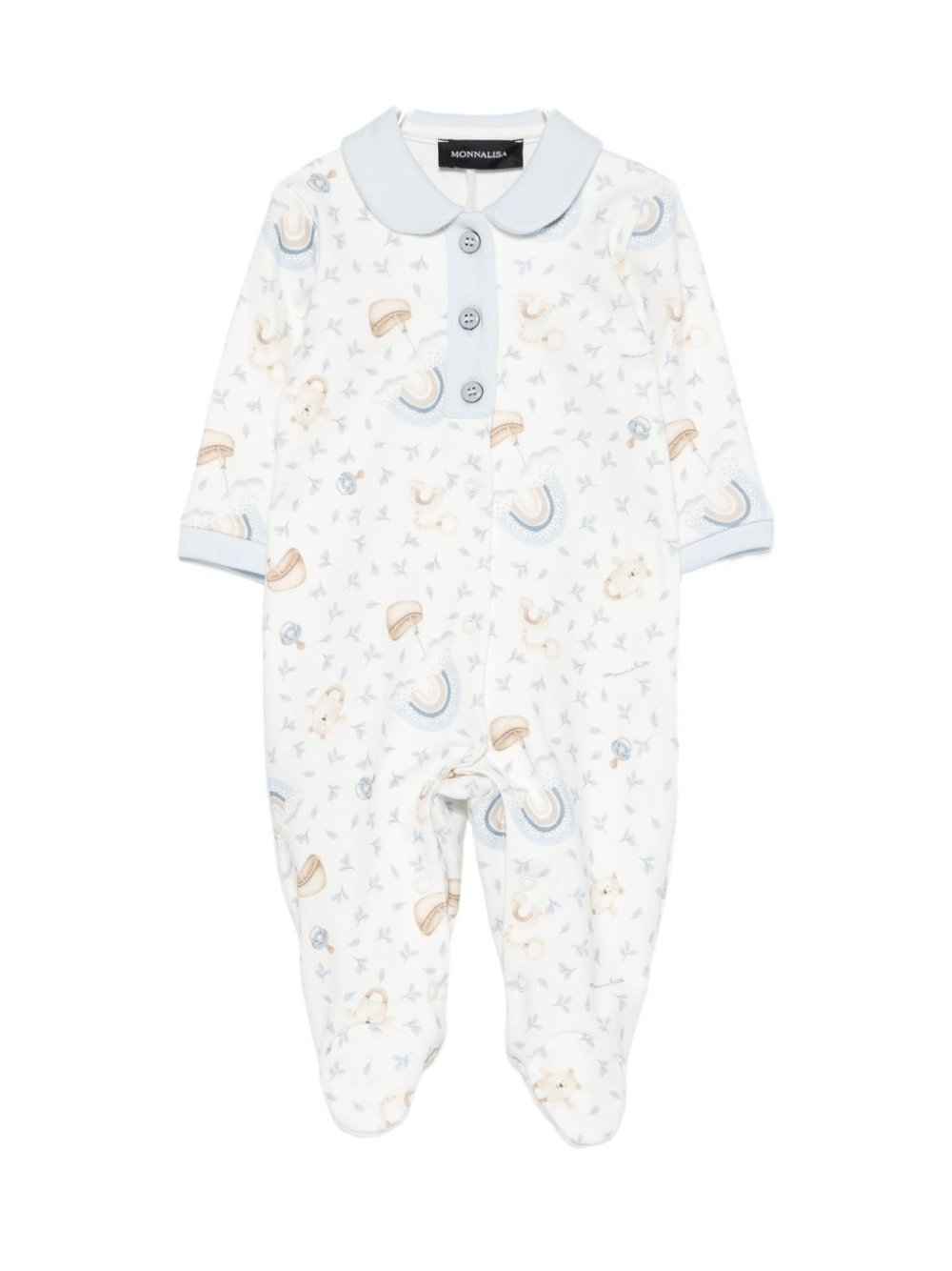 Pigiama per neonato Monnalisa bianco stampato con colletto alla Peter Pan - Rubino Kids