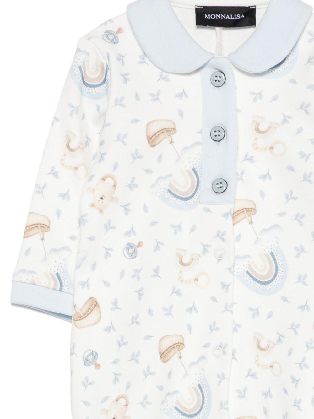 Pigiama per neonato Monnalisa bianco stampato con colletto alla Peter Pan - Rubino Kids
