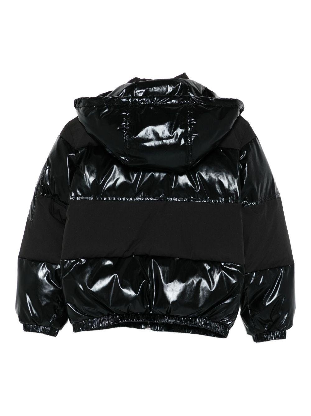 Piumino lucido per bambino John Richmond Junior nero con cappuccio - Rubino Kids