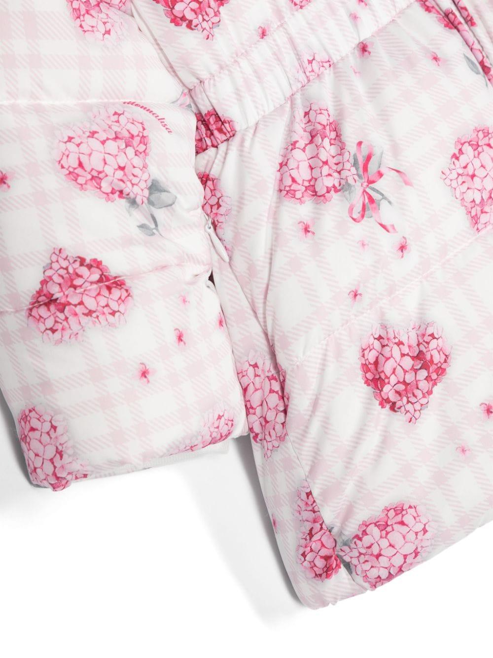 Piumino lungo a fiori per neonata Monnalisa bianco con cappuccio - Rubino Kids