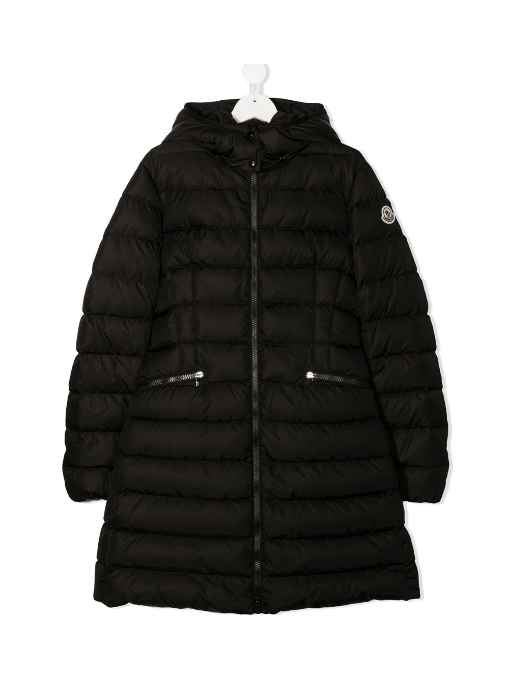 Piumino lungo per bambina Moncler Enfant nero con cappuccio - Rubino Kids