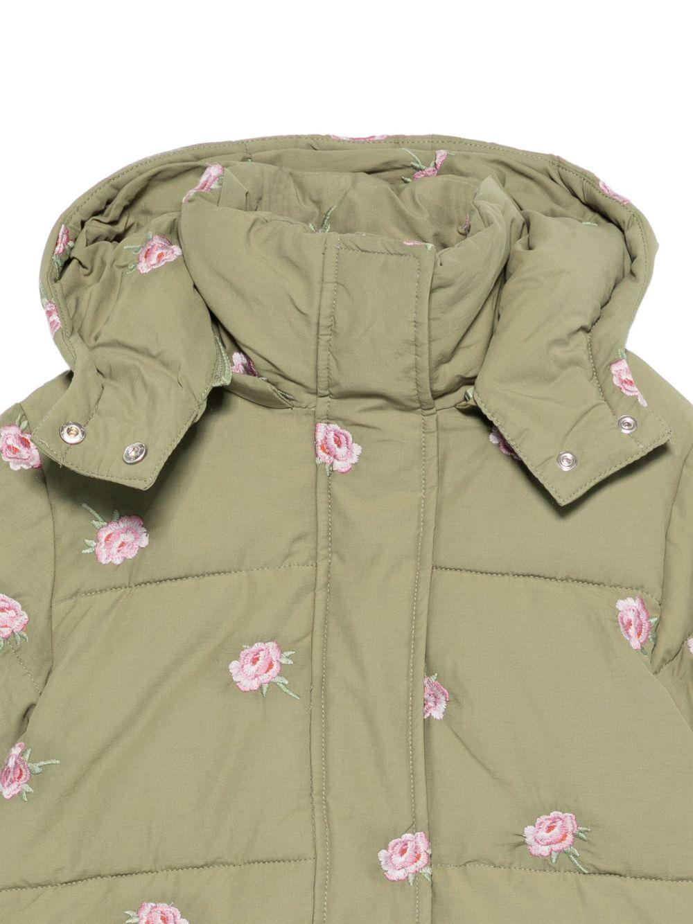 Piumino per bambina Stella McCartney Kids verde con ricamo con rose - Rubino Kids