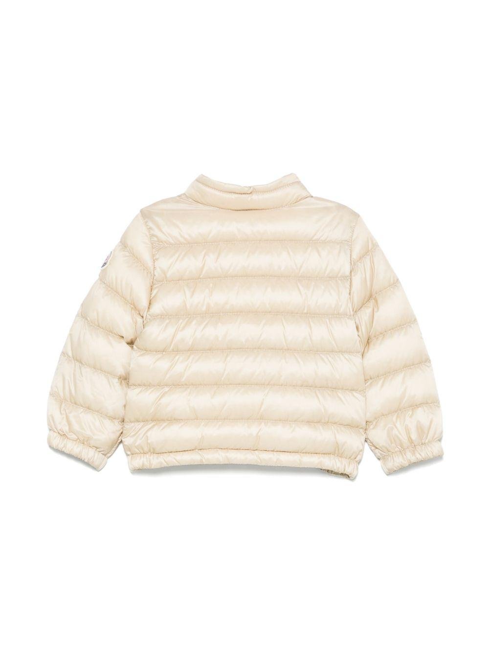 Piumino per neonato Moncler Enfant Acorus beige con colletto con abbottonatura a pressione - Rubino Kids