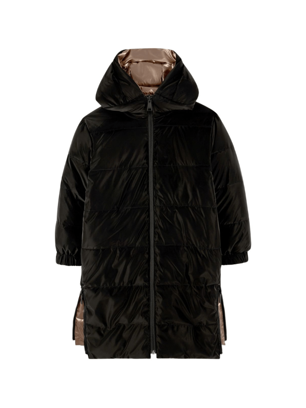 Piumino reversibile per bambina Karl Lagerfeld Kids nero con cappuccrio e spacchi laterali - Rubino Kids