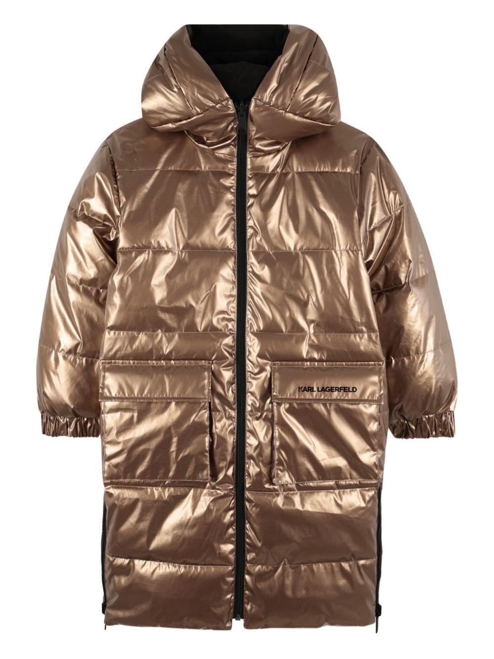 Piumino reversibile per bambina Karl Lagerfeld Kids nero con cappuccrio e spacchi laterali - Rubino Kids