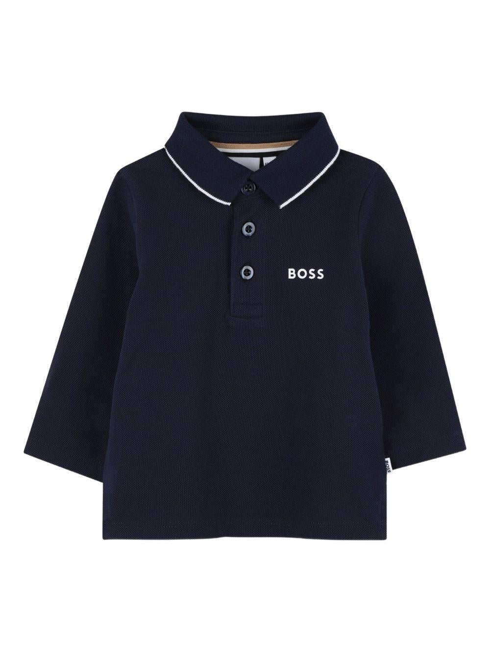 Polo a maniche lunghe per neonato Boss Kidswear blu con logo - Rubino Kids