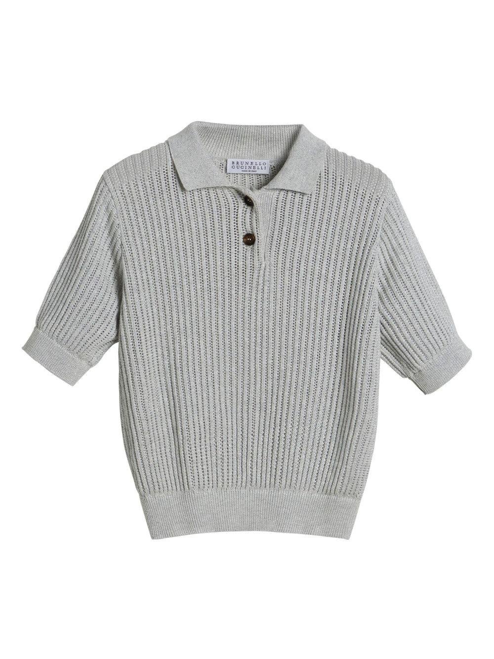 Polo in maglia con dettagli brillanti per bambino Brunello Cucinelli Kids grigio con orlo a coste - Rubino Kids