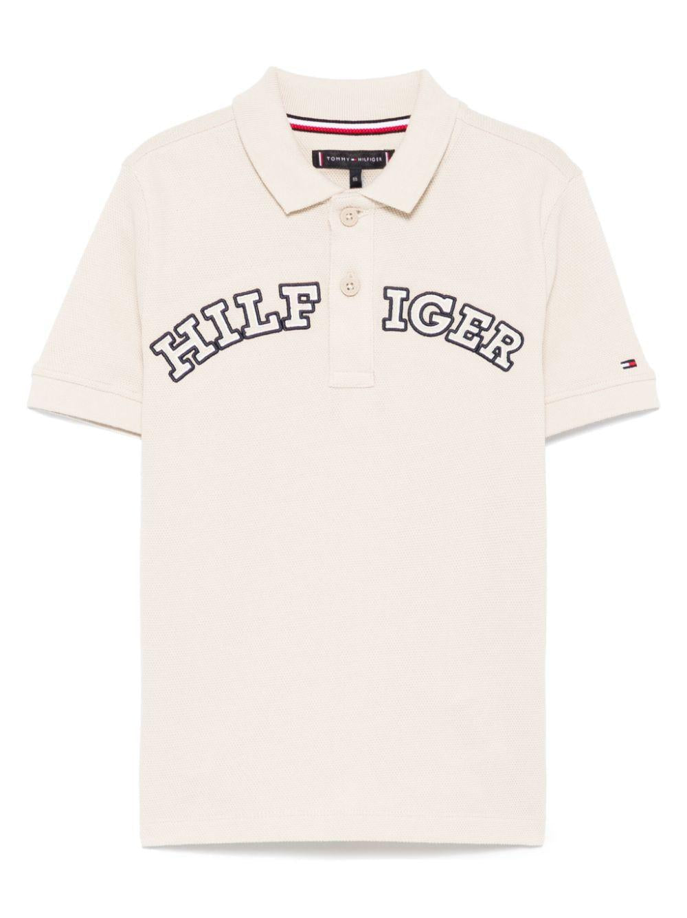 Polo Monotype per bambino Tommy Hilfiger Junior beige con logo sulla manica - Rubino Kids