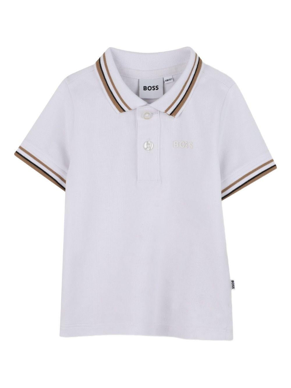 Polo per bambino Boss Kids bianco con colletto a righe - Rubino Kids