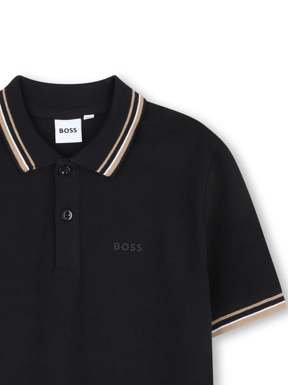 Polo per bambino Boss Kids nero con dettaglio con logo - Rubino Kids