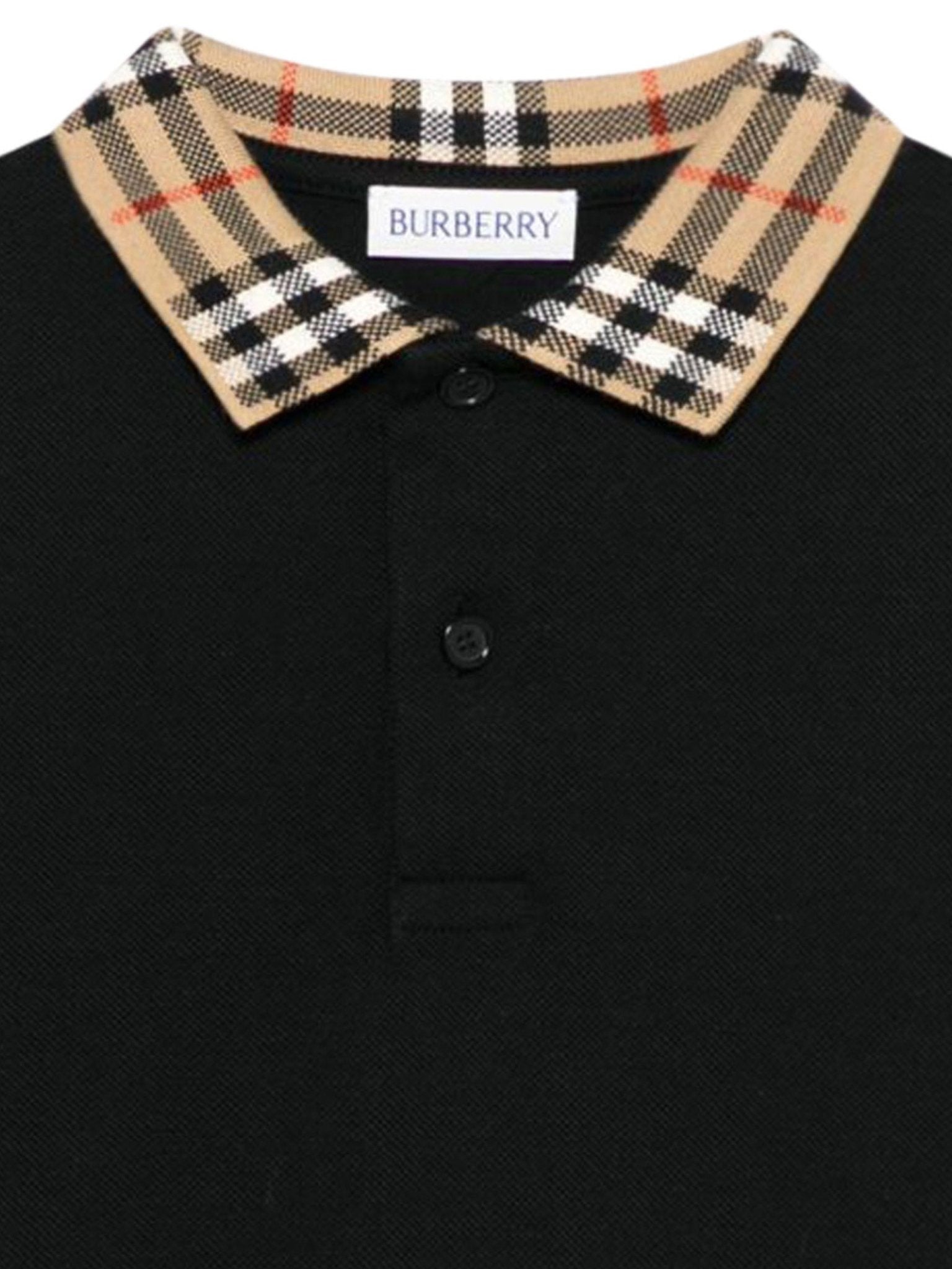 Polo per bambino Burberry Kids nera con colletto con caratteristico motivo Vintage Check - Rubino Kids