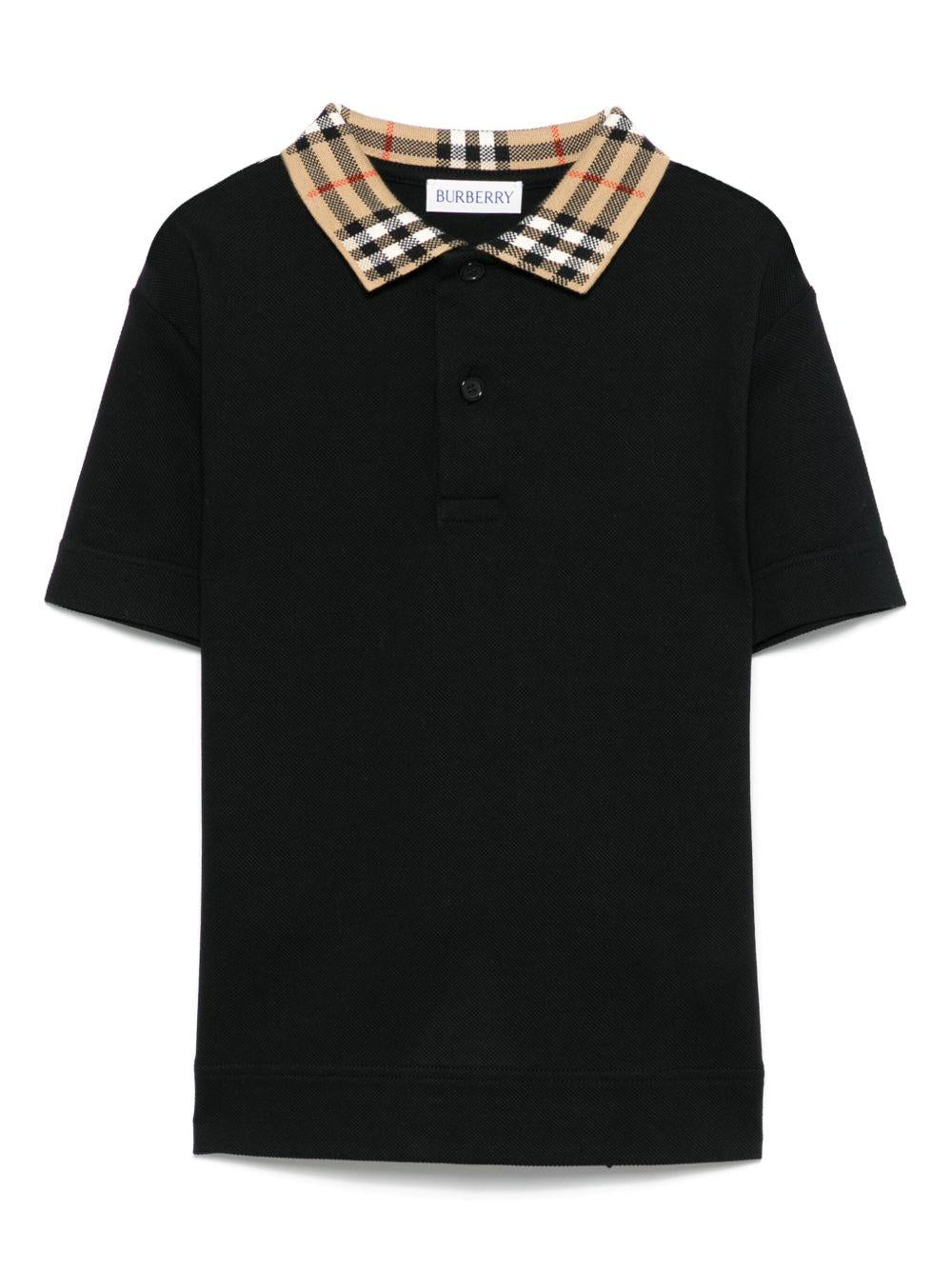 Polo per bambino Burberry Kids nera con colletto con caratteristico motivo Vintage Check - Rubino Kids