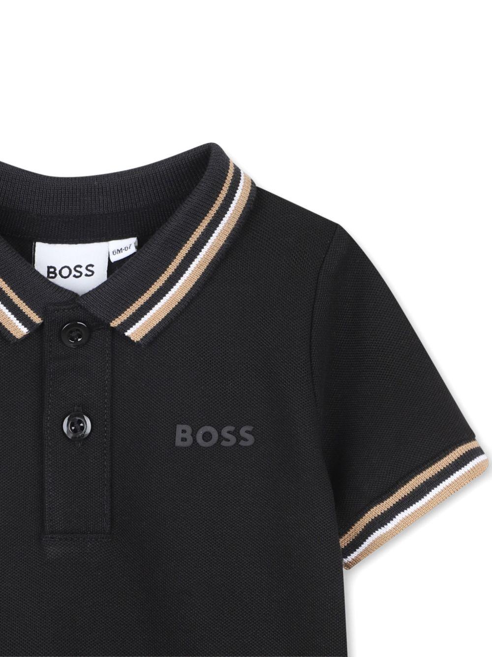 Polo per neonato Boss Kids nera con colletto a righe - Rubino Kids