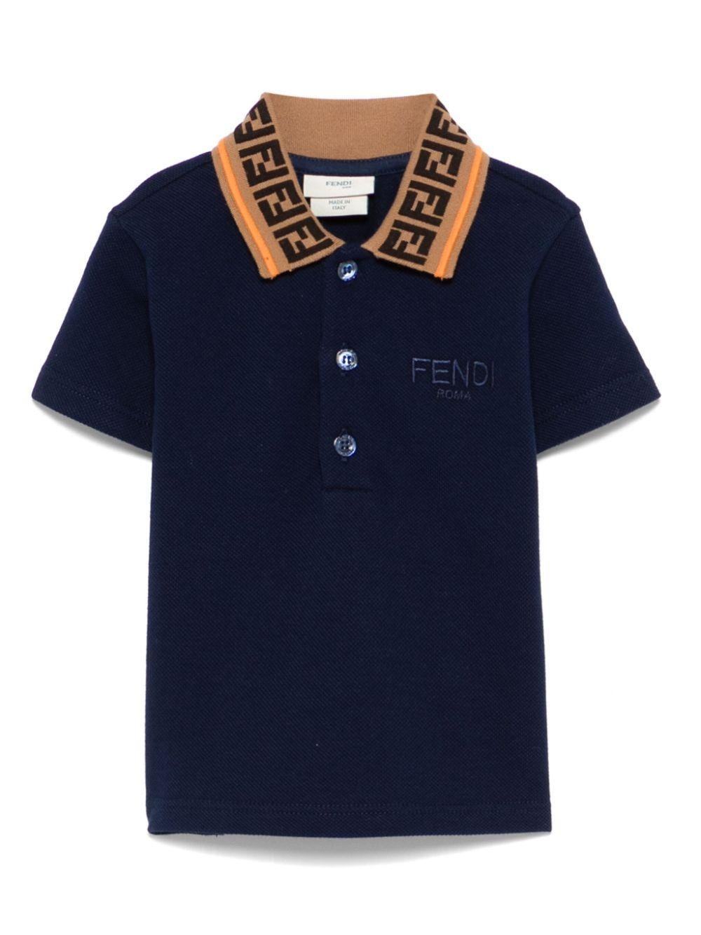 Polo per neonato Fendi Kids blu con colletto a contrasto logato - Rubino Kids