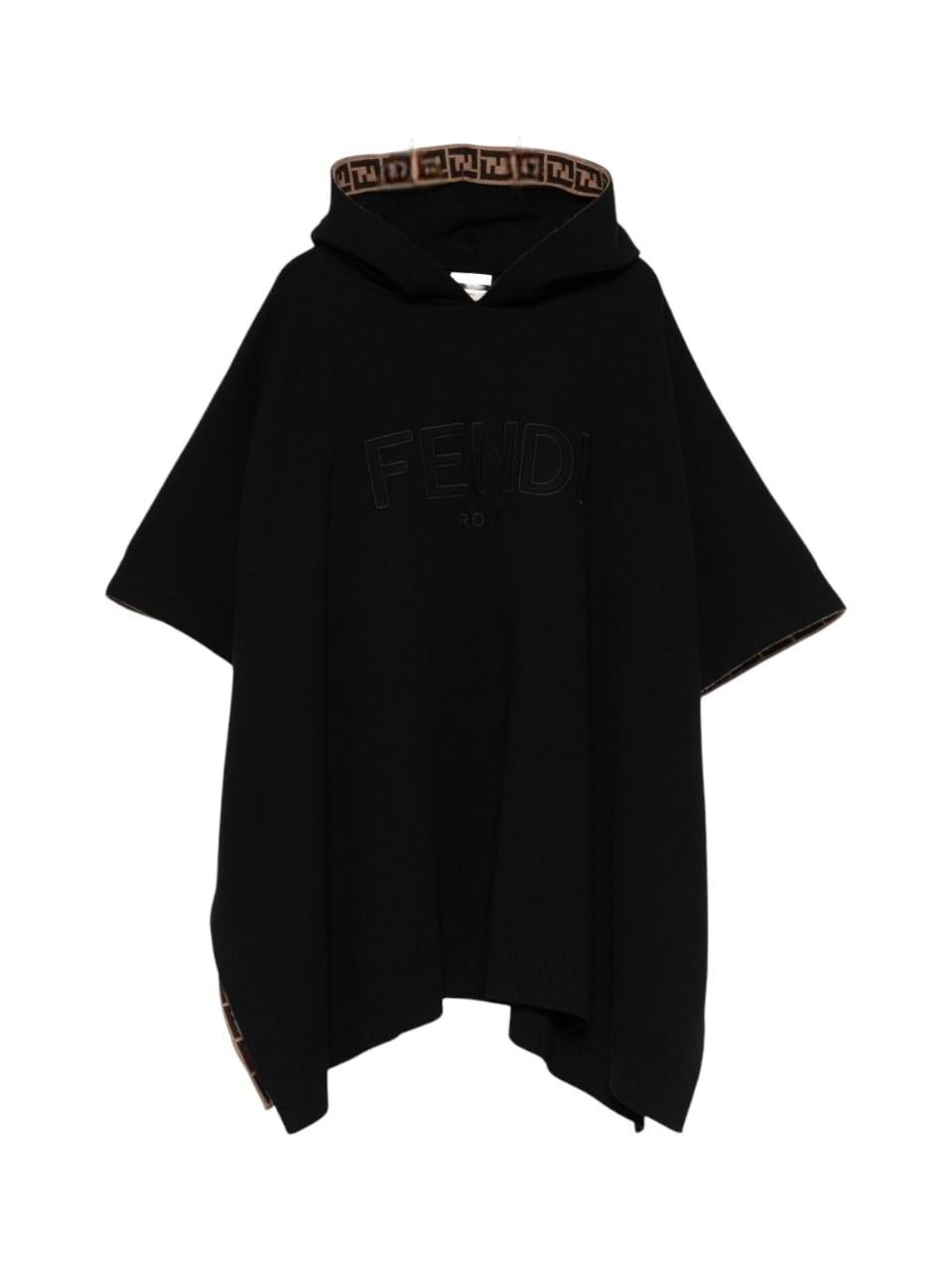 Poncho per bambina Fendi Kids nero con cappuccio con motivo FF - Rubino Kids
