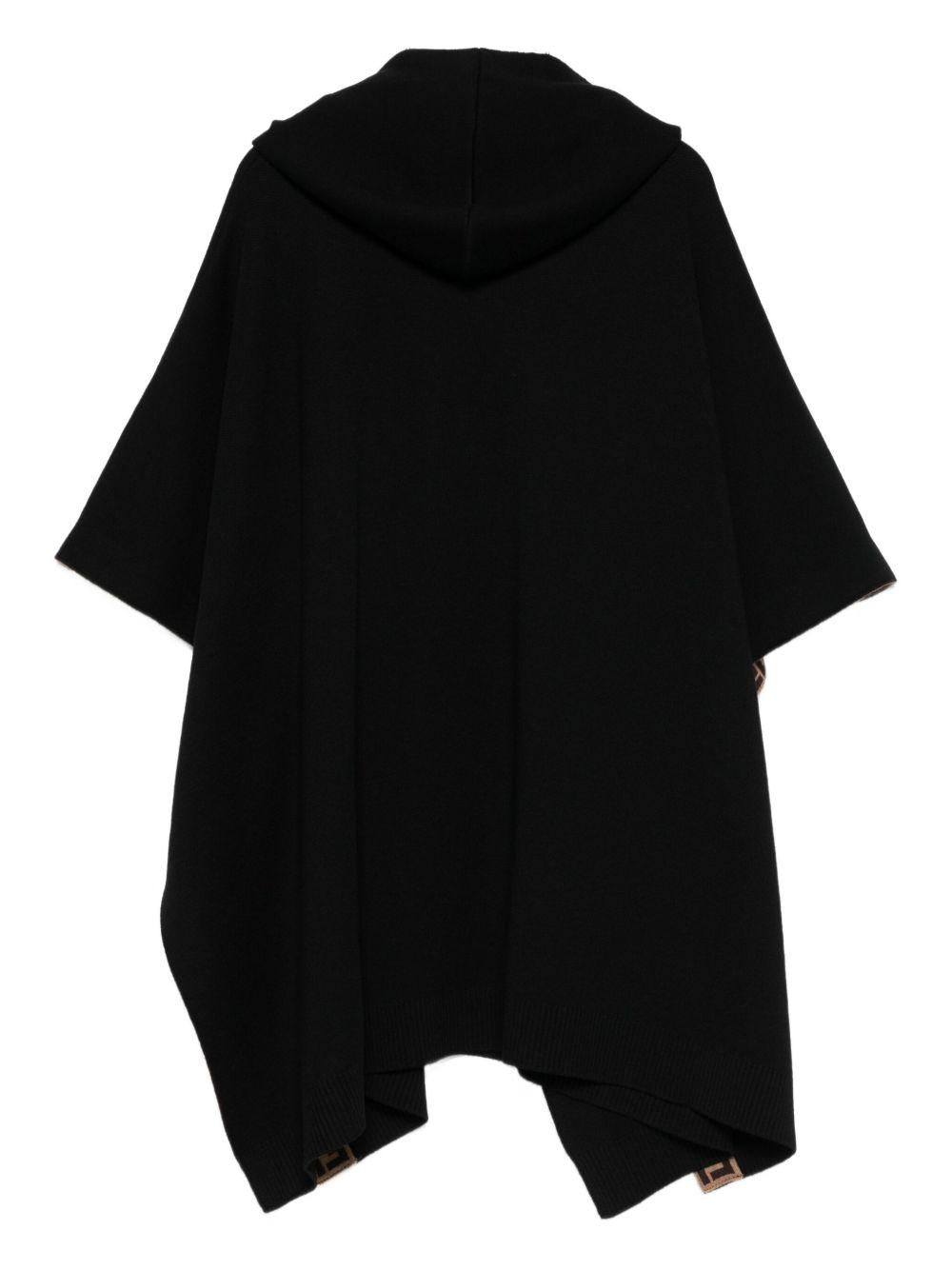 Poncho per bambina Fendi Kids nero con cappuccio con motivo FF - Rubino Kids