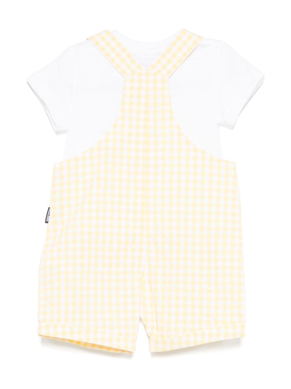 Salopette a quadretti per neonata Moschino Kids giallo con chiusura con bottone - Rubino Kids