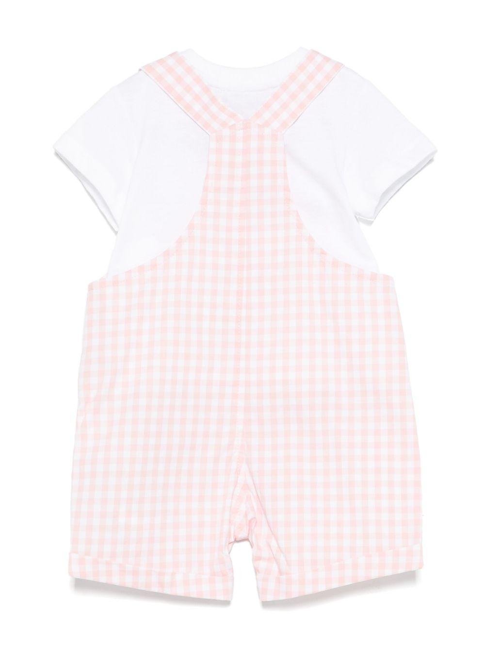 Salopette a quadretti per neonata Moschino Kids rosa con tasca frontale a marsupio - Rubino Kids