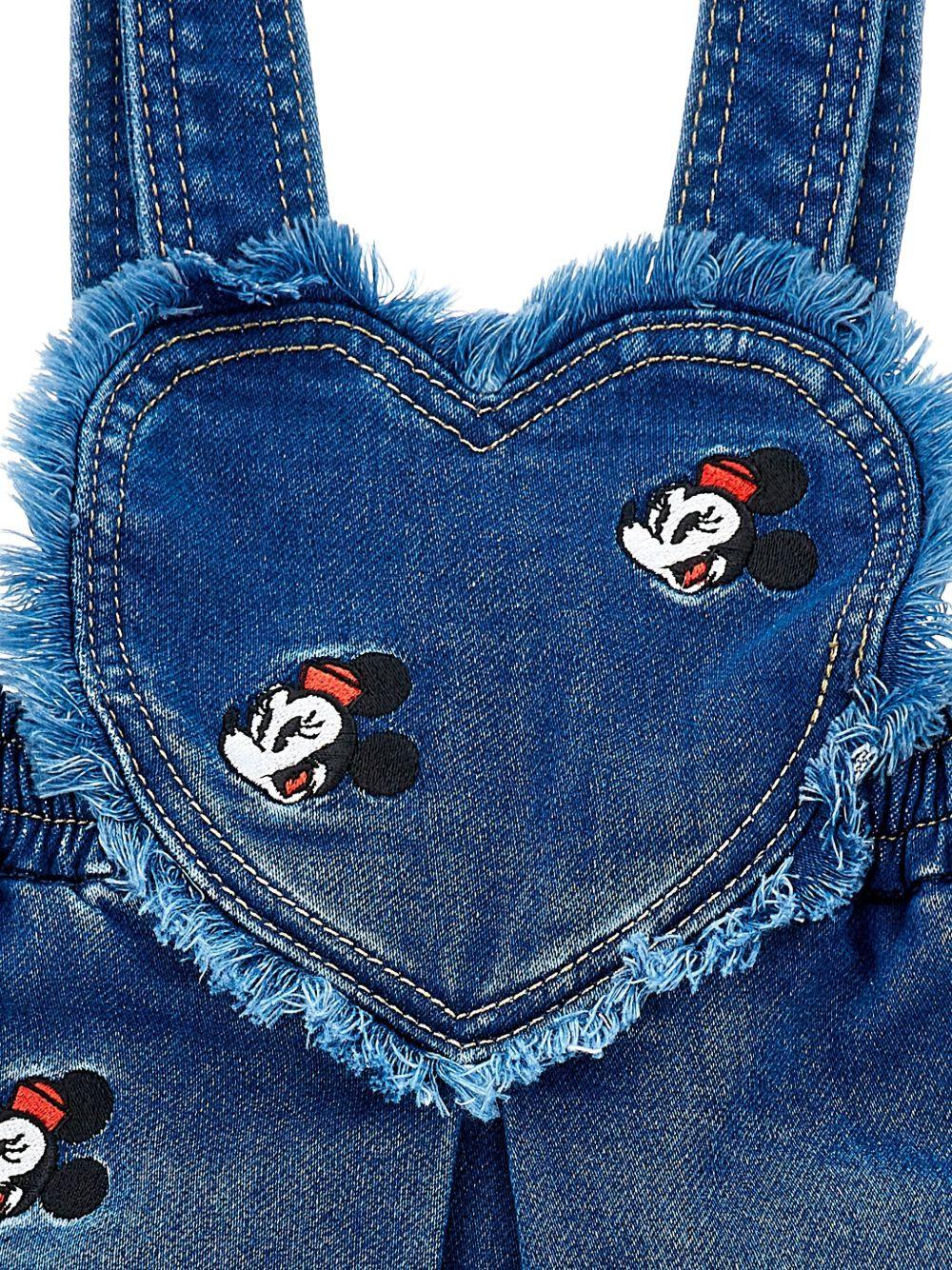 Salopette per bambina Monnalisa x Disny denim con ricamo Minnie Mouse - Rubino Kids