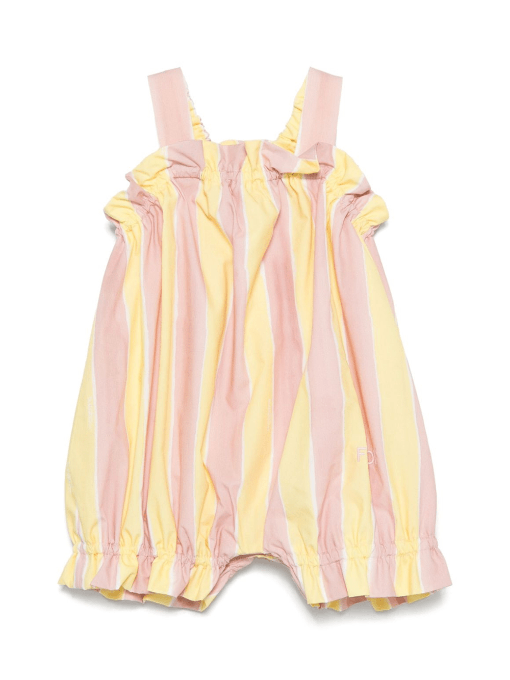 Salopette per neonata Fendi Kids rosa con righe gialle e ruches sul davanti - Rubino Kids