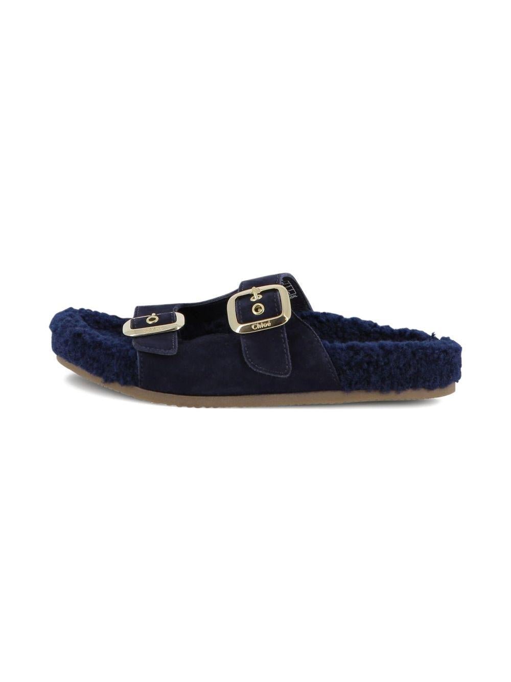 Sandali per bambina Chloé Kids blu con fodera in shearling sintetico - Rubino Kids