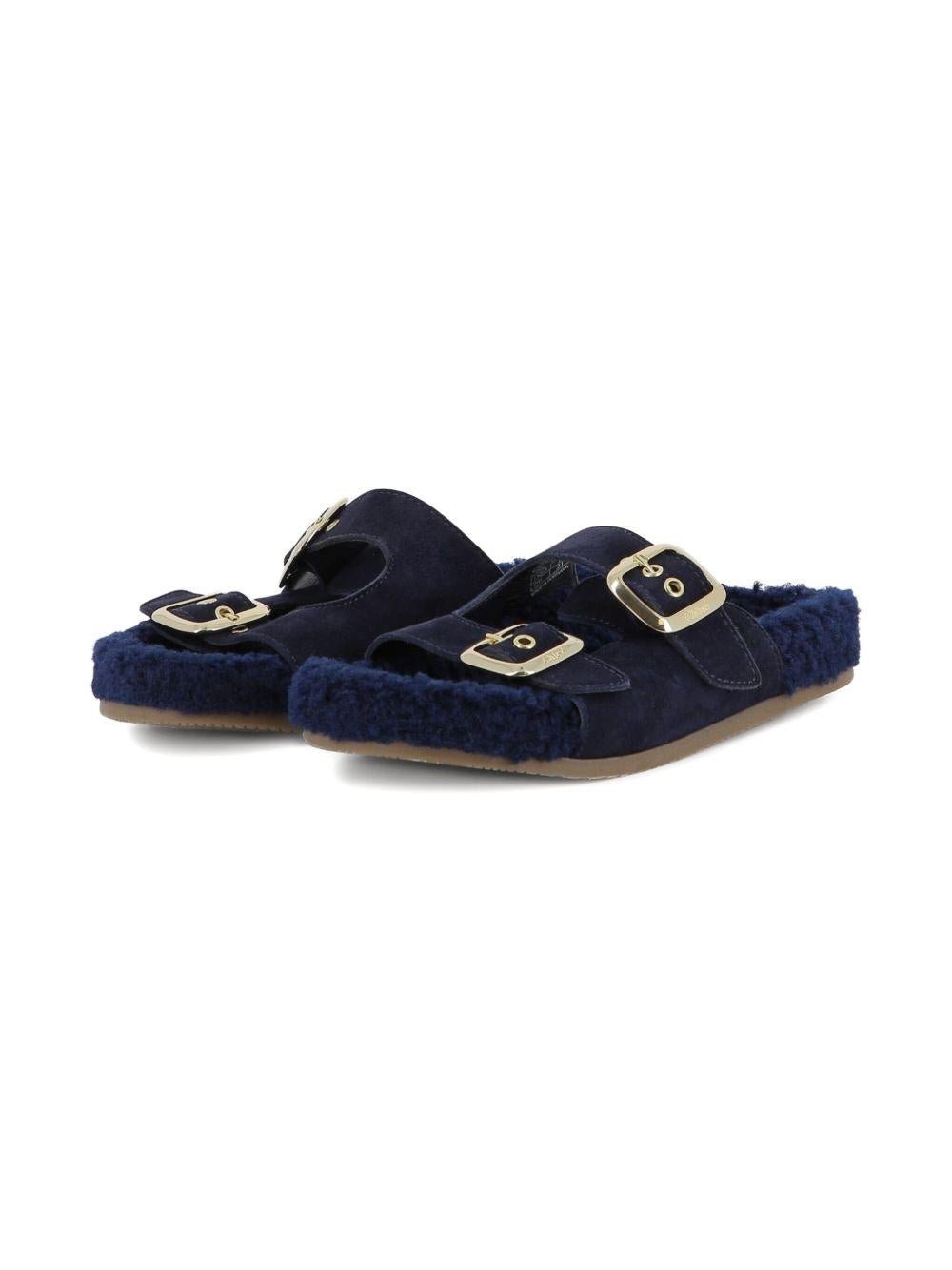 Sandali per bambina Chloé Kids blu con fodera in shearling sintetico - Rubino Kids