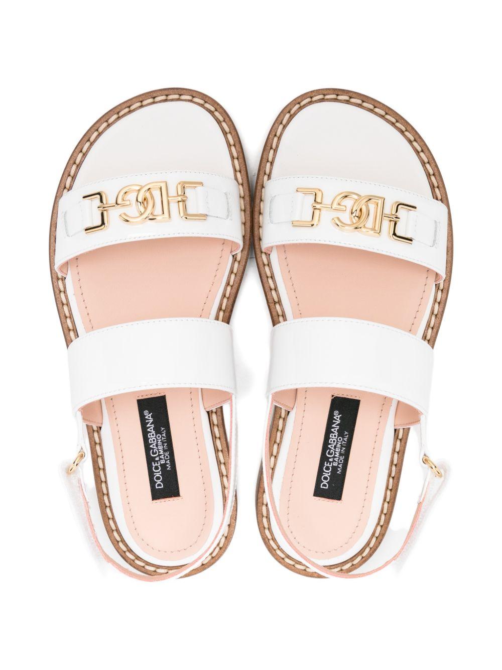 Sandali per bambina Dolce & Gabbana Kids bianche con logo dorato sul davanti - Rubino Kids
