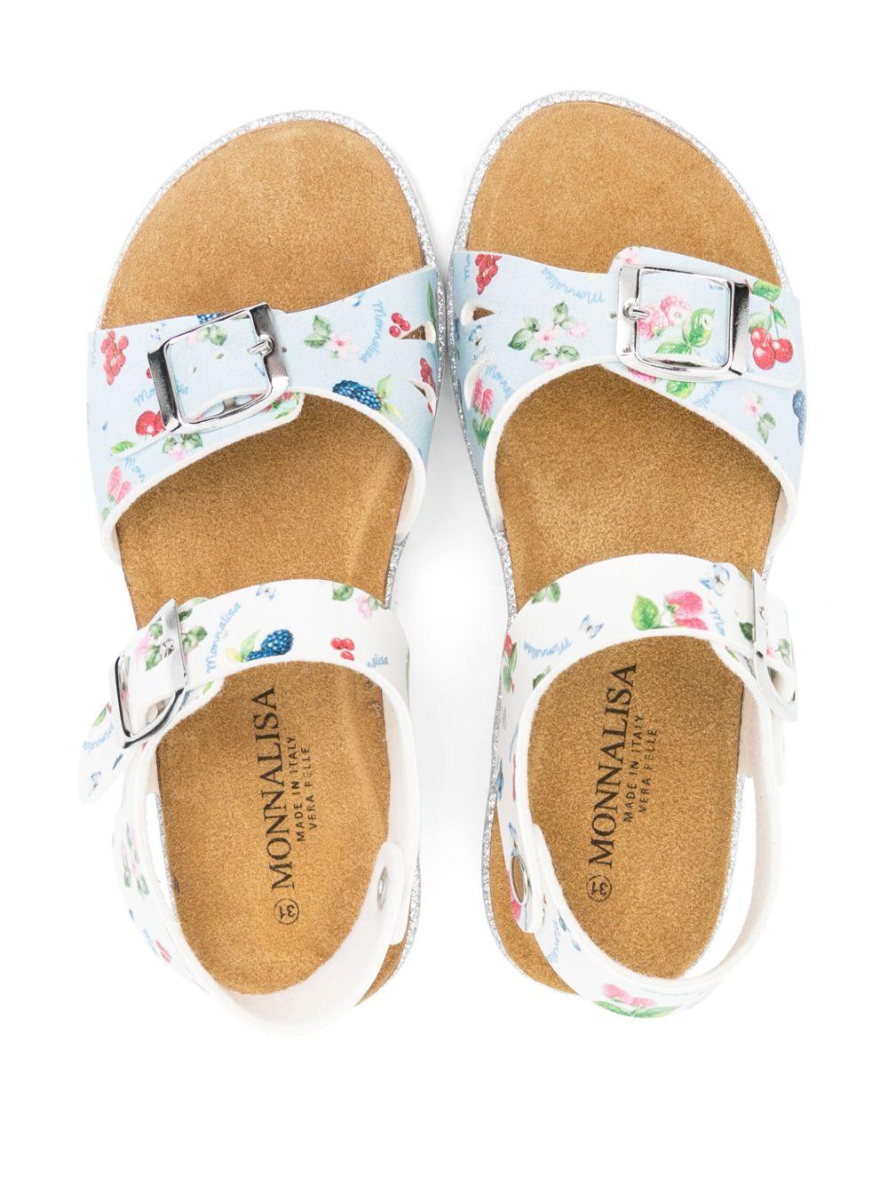 Sandali per bambina Monnalisa azzurro con stampa frutta all - over - Rubino Kids