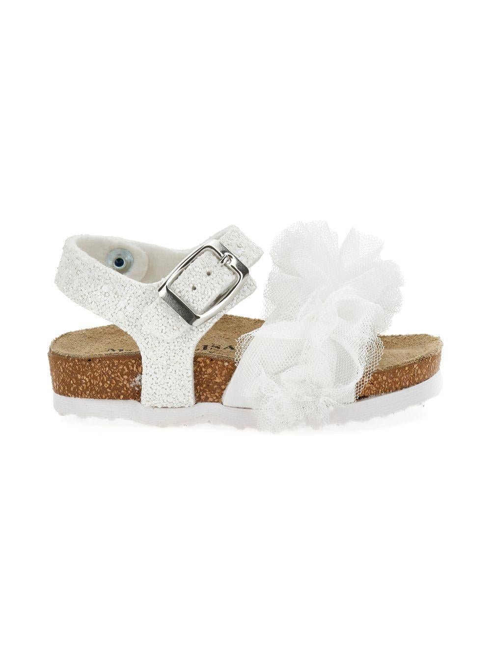 Sandali per bambina Monnalisa bianchi con dettaglio volant - Rubino Kids