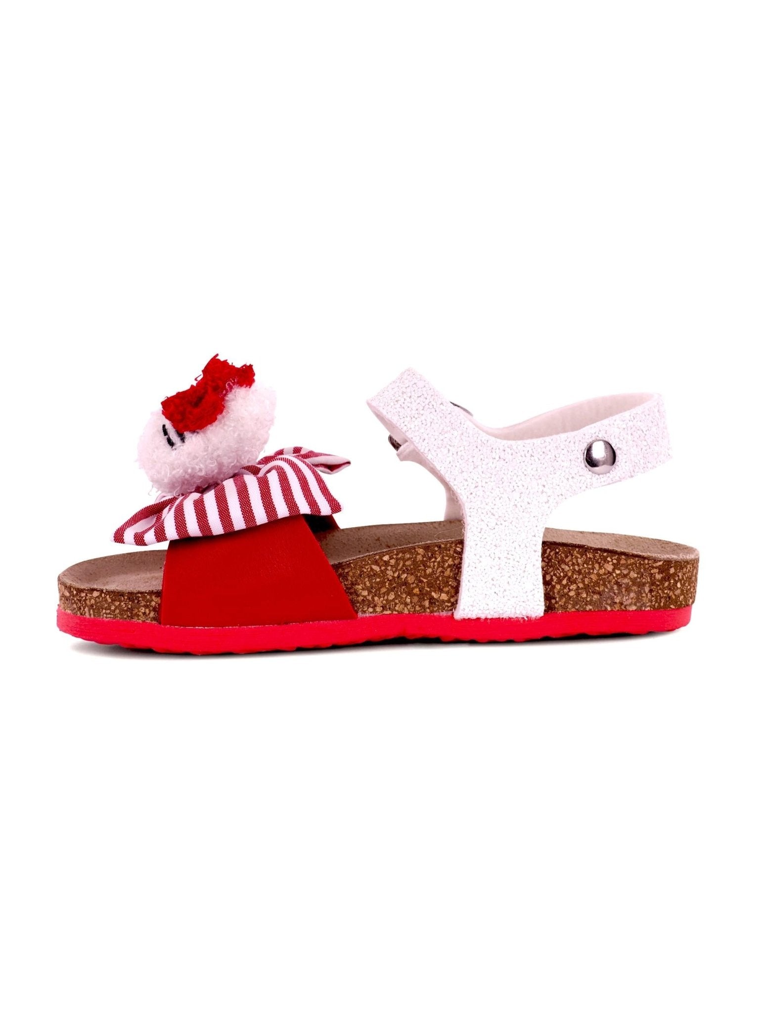 Sandali per bambina Monnalisa bianco e rosso con fiocco e dettaglio Hello Kitty - Rubino Kids