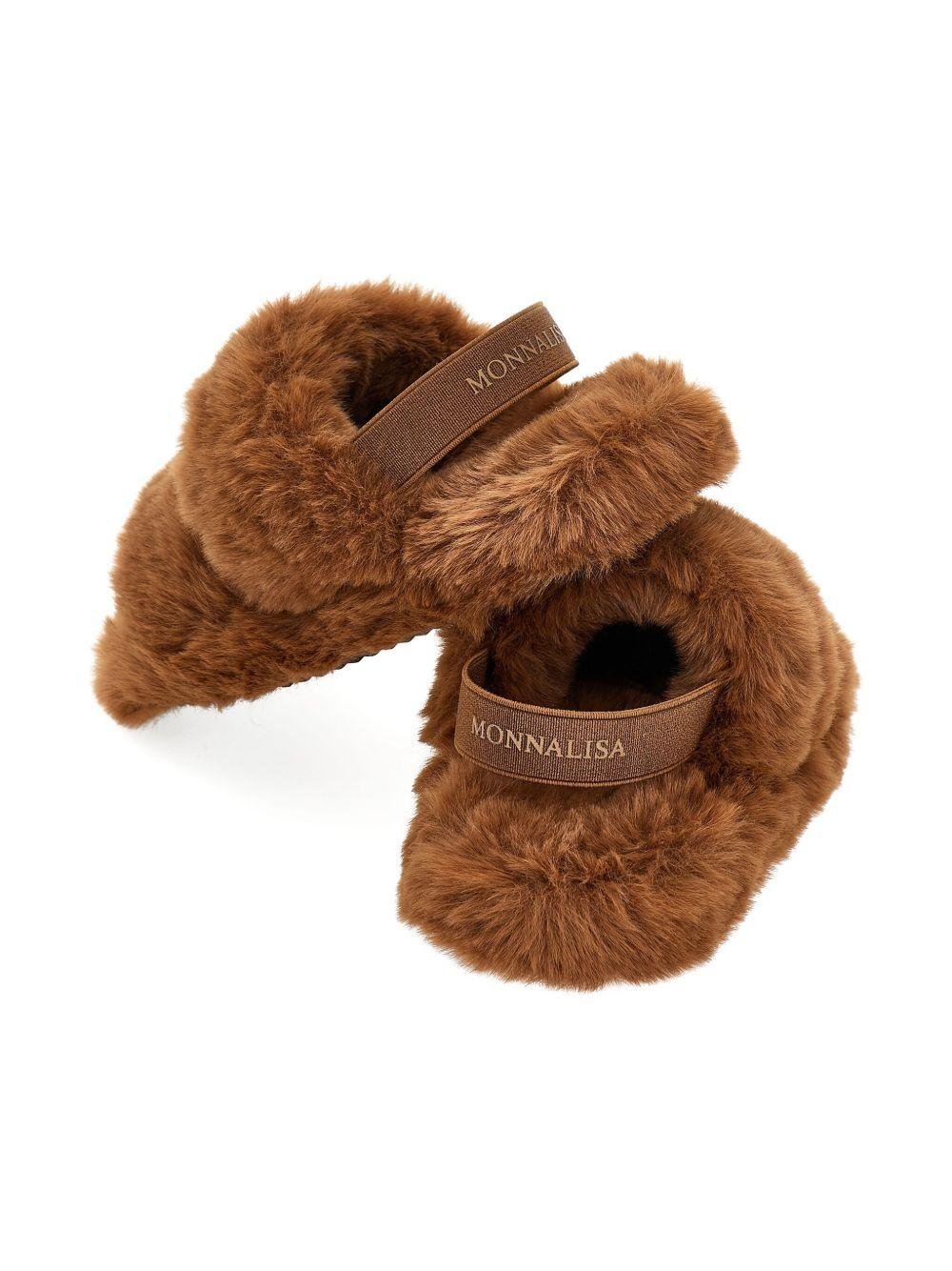 Sandali per bambina Monnalisa marrone in pelliccia sintetica - Rubino Kids