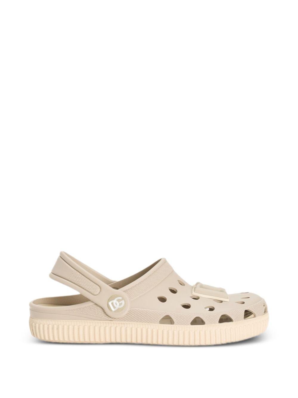 Sandali per bambini Dolce & Gabbana Kids beige con applicazione logo sul davanti - Rubino Kids