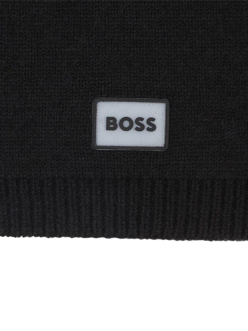 Scaldacollo per bambino Boss Kids nero con applicazione frontale con logo - Rubino Kids