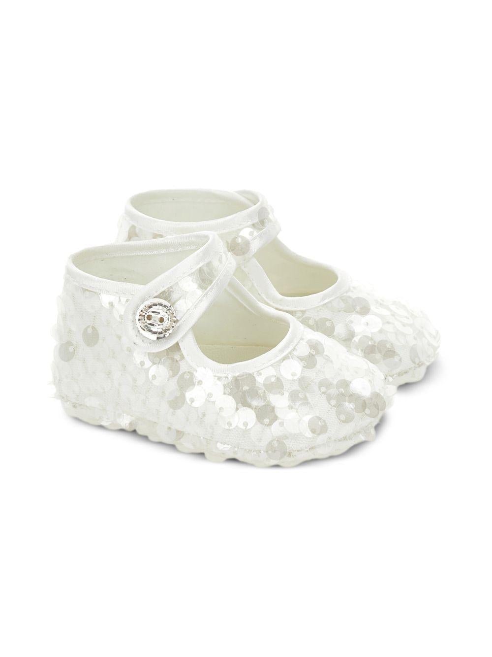 Scarpe primi passi per neonata Monnalisa bianche con paillettes - Rubino Kids
