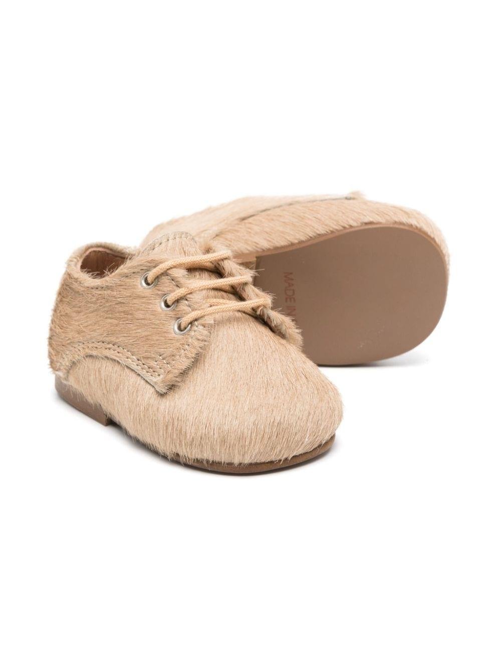Scarpe primi passi per neonato Eli1957 beige in pelliccia con lacci - Rubino Kids