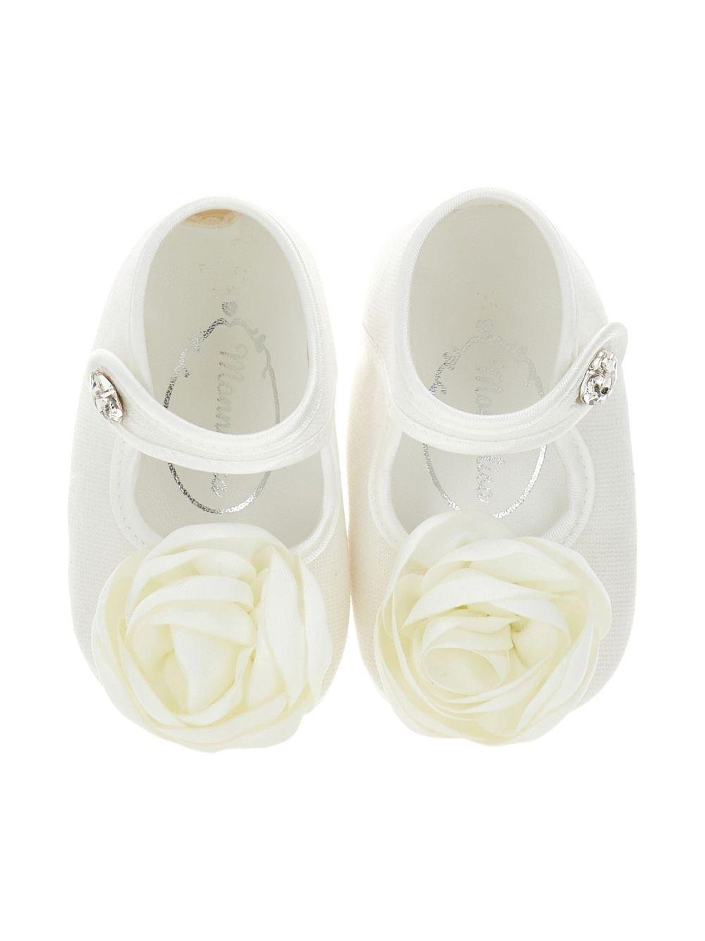 Scarpine per neonata Monnalisa bianco con decorazione a fiori - Rubino Kids