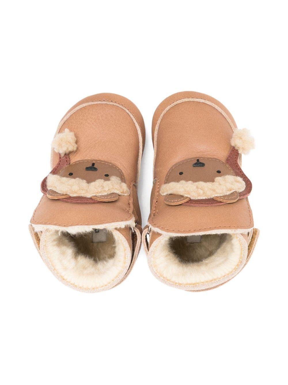 Scarpine per neonati Donsje beige con applicazione orso di Natale - Rubino Kids
