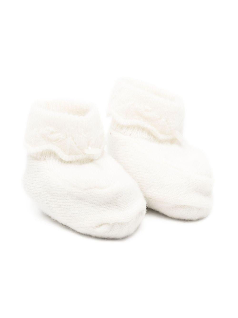 Scarpine primi passi per neonati Tartine Et Chocolat bianche con orli con ruches - Rubino Kids