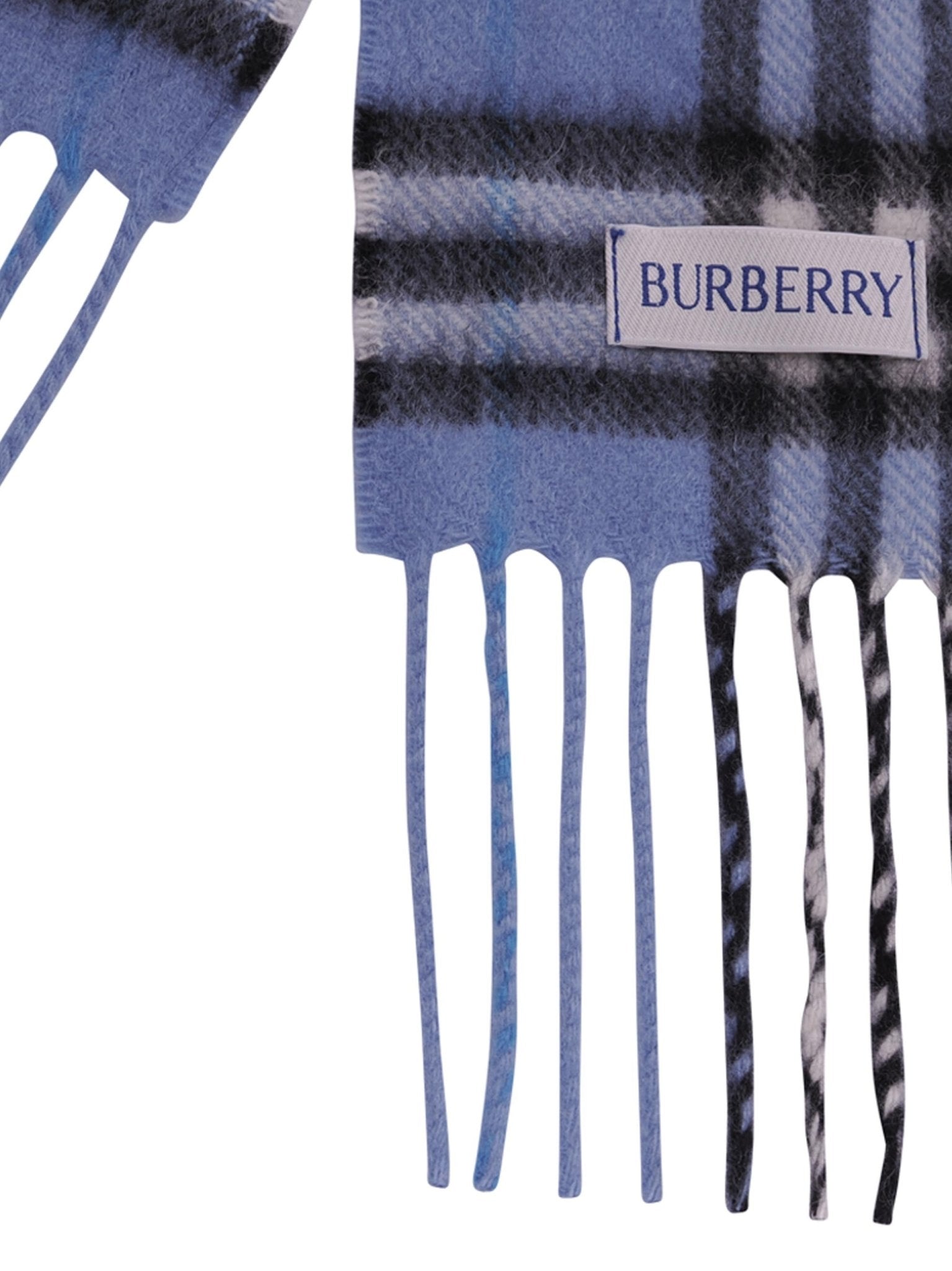 Sciarpa per bambino Burberry Kids blu con quadri a frangia - Rubino Kids