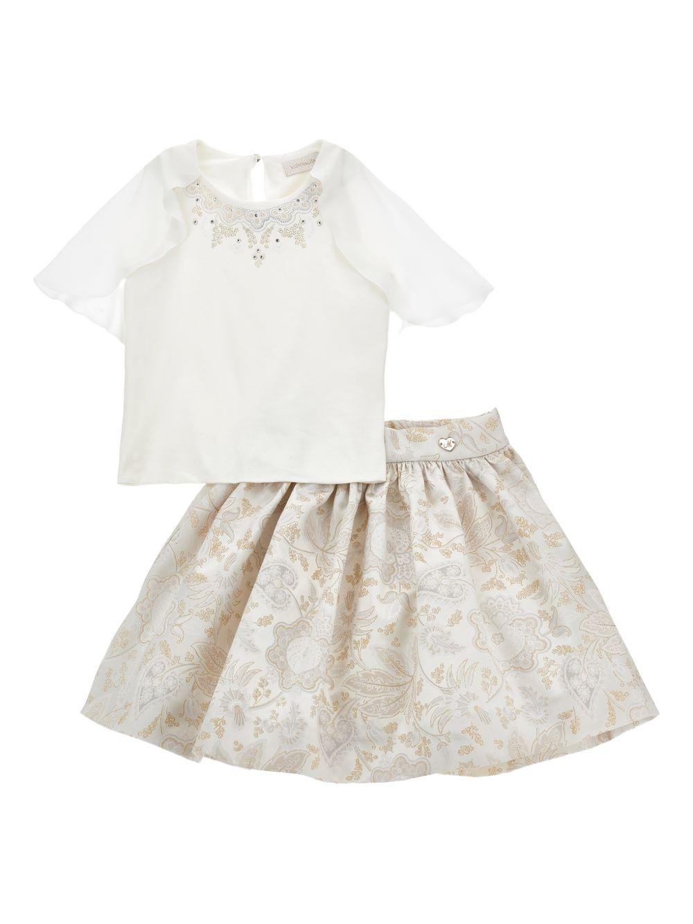 Set 2 pezzi per bambina Monnalisa beige con decorazione sullo scollo - Rubino Kids