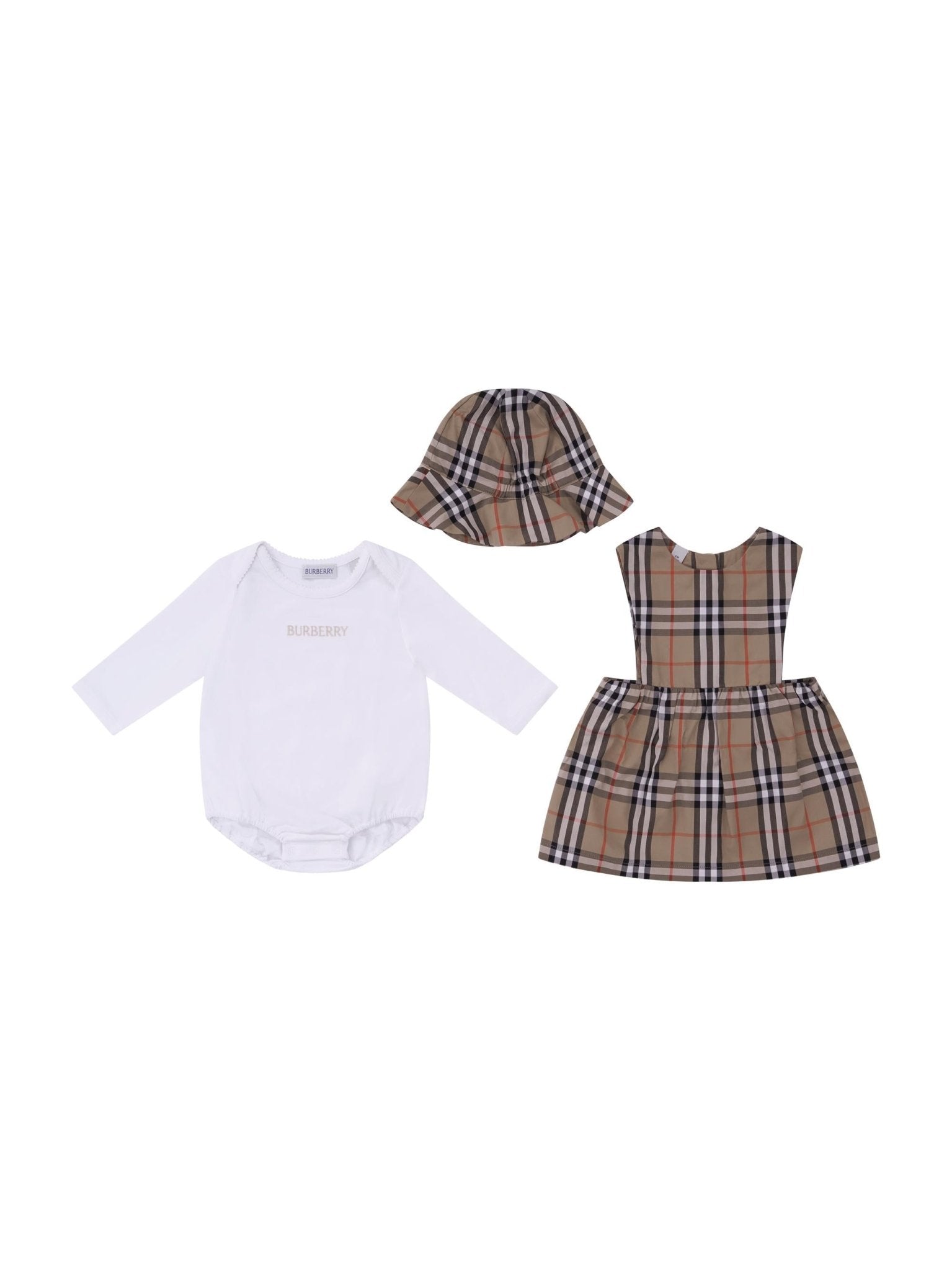 Set abito e body per neonata Burberry Kids beige con motivo a quadri - Rubino Kids