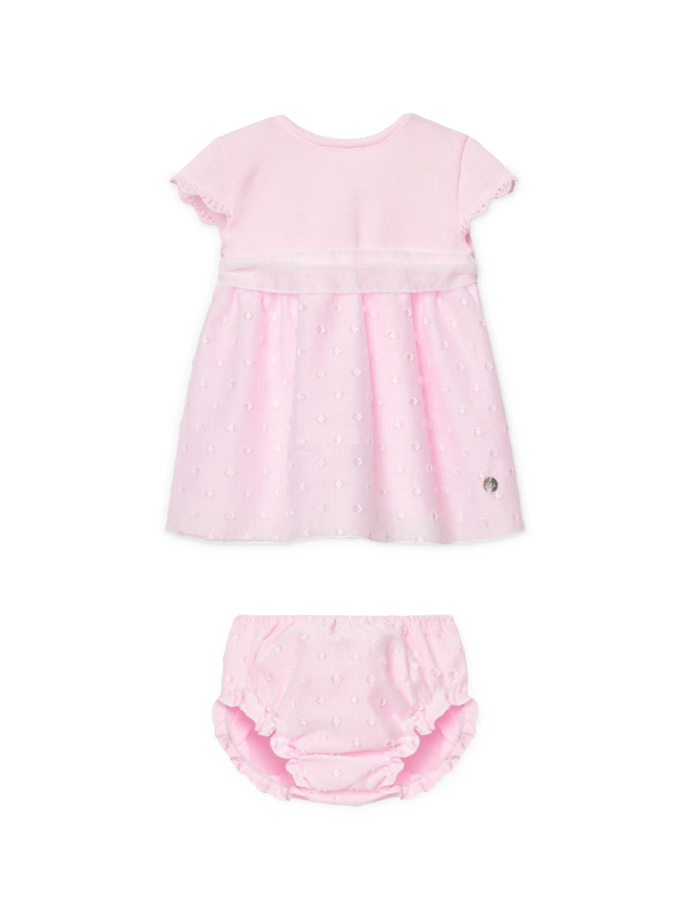 Set abito in tulle point d'esprit (2 pezzi) per neonata Paz Rodriguez rosa con dettaglio fiocco - Rubino Kids