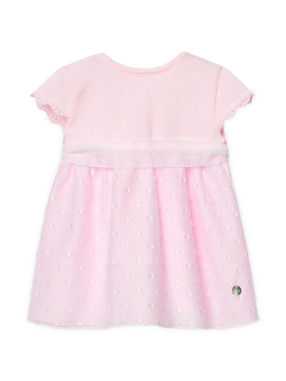 Set abito in tulle point d'esprit (2 pezzi) per neonata Paz Rodriguez rosa con dettaglio fiocco - Rubino Kids